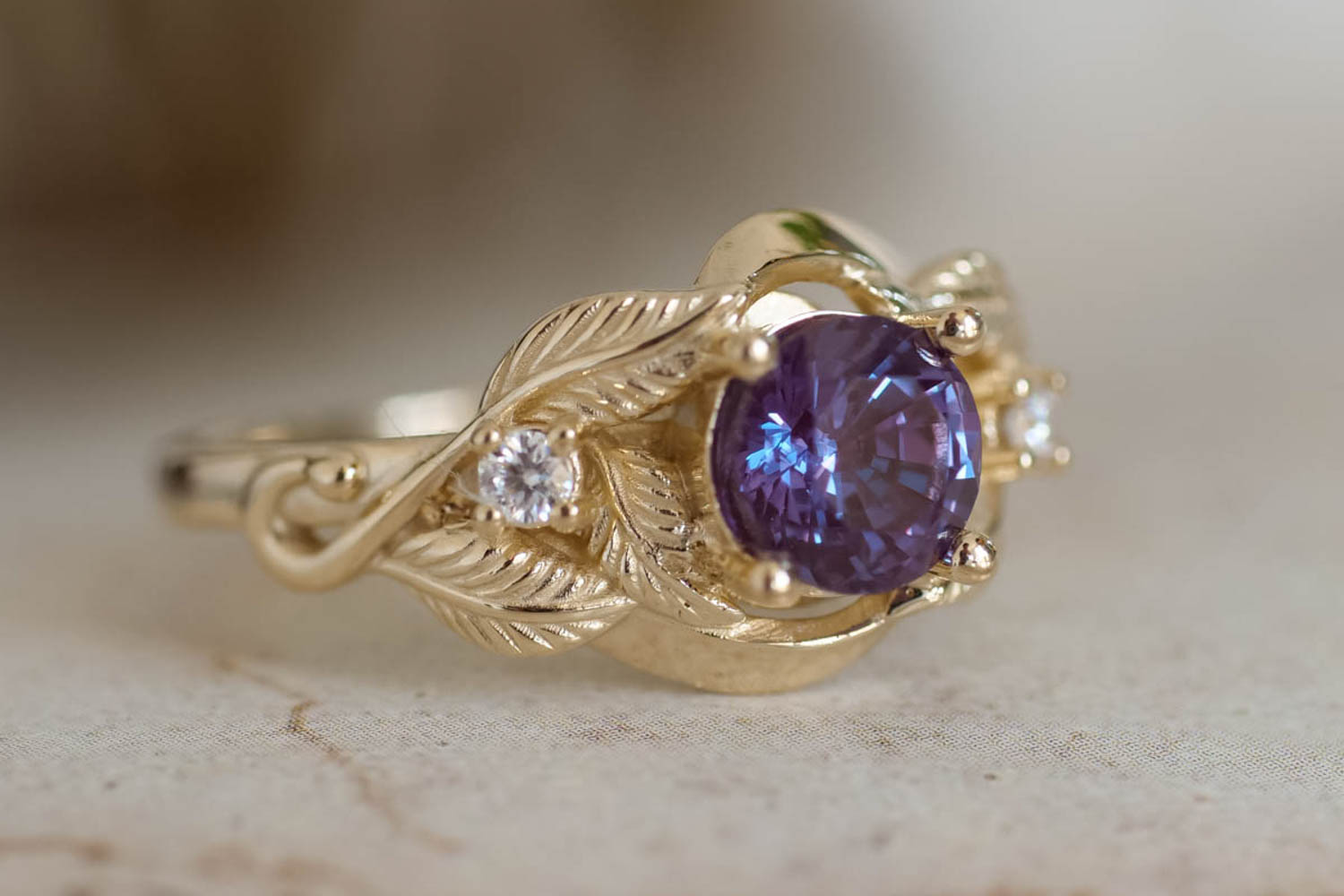 Alexandrite engagement rings, colour changing alexandrite ring