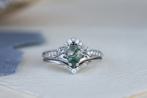 nature inspired moss agate engagement rings