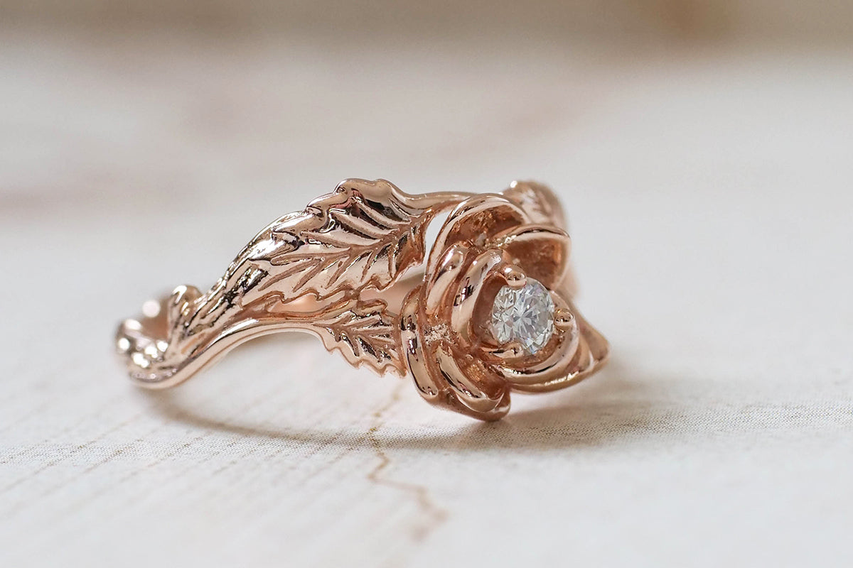 rose flower engagement ring, flower wedding bands