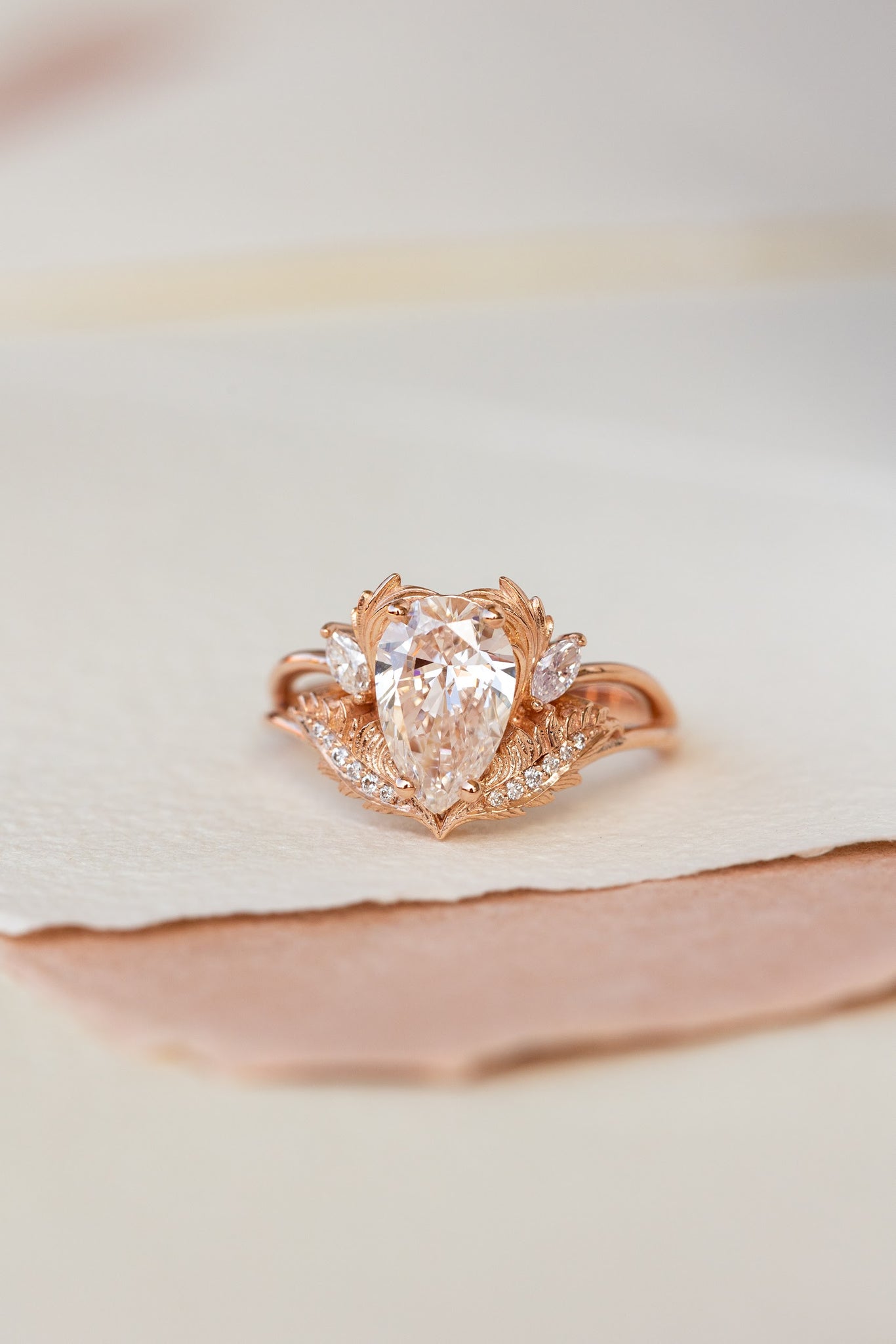 Lab grown diamond engagement ring, rose gold ring with pear cut gemstone / Adonis - Eden Garden Jewelry™