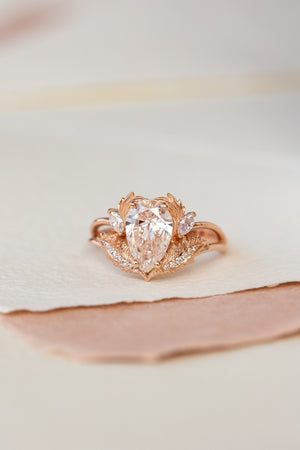 Lab grown diamond engagement ring, rose gold ring with pear cut gemstone / Adonis - Eden Garden Jewelry™