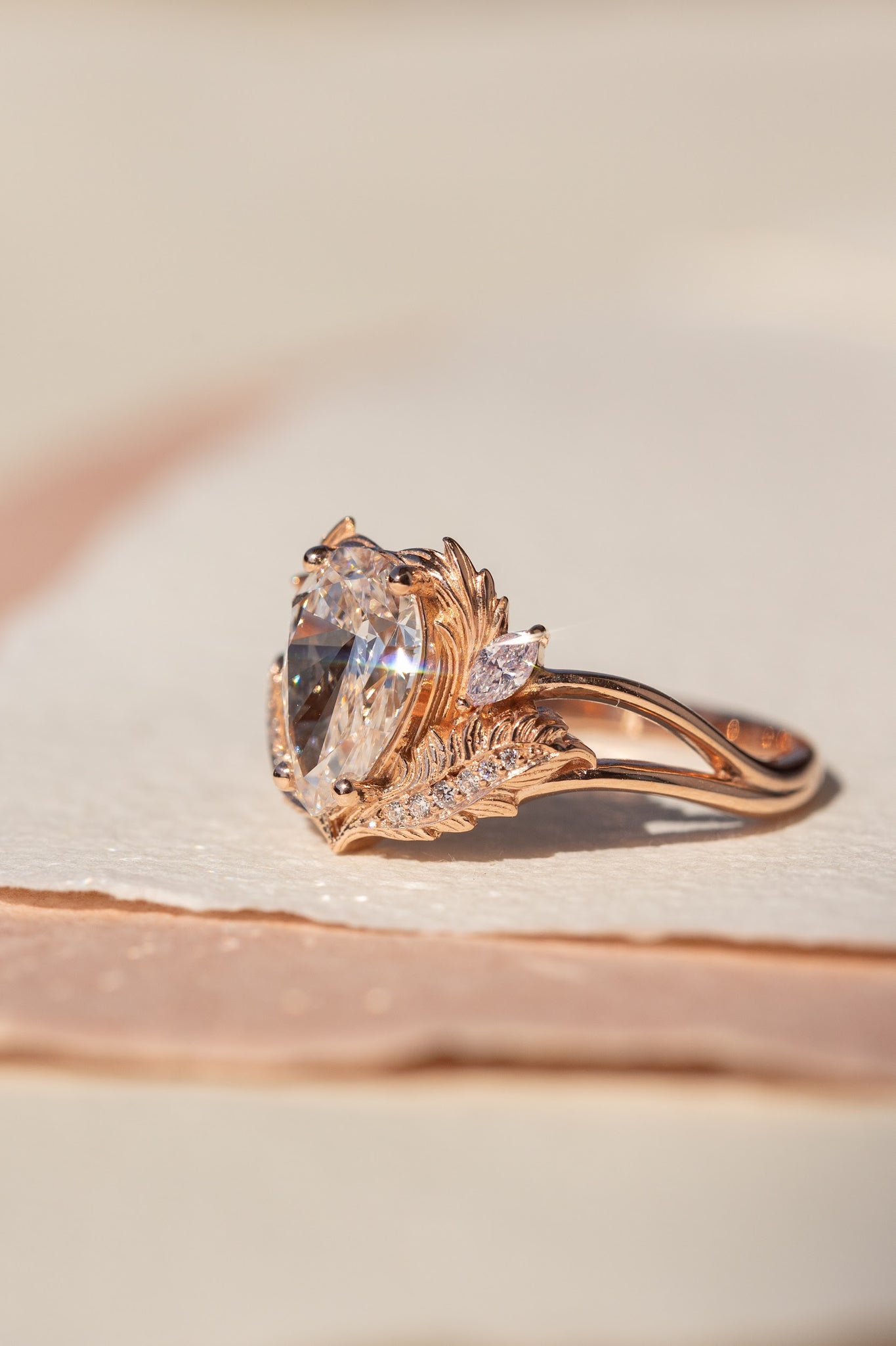 Lab grown diamond engagement ring, rose gold ring with pear cut gemstone / Adonis - Eden Garden Jewelry™