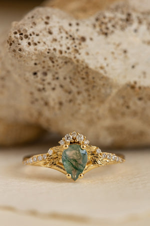 Diamond crown moss agate proposal ring / Amelia - Eden Garden Jewelry™