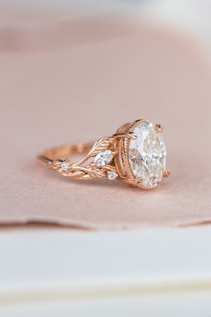 Oval lab grown diamond engagement ring, rose gold leaves and vines ring / Patricia - Eden Garden Jewelry™