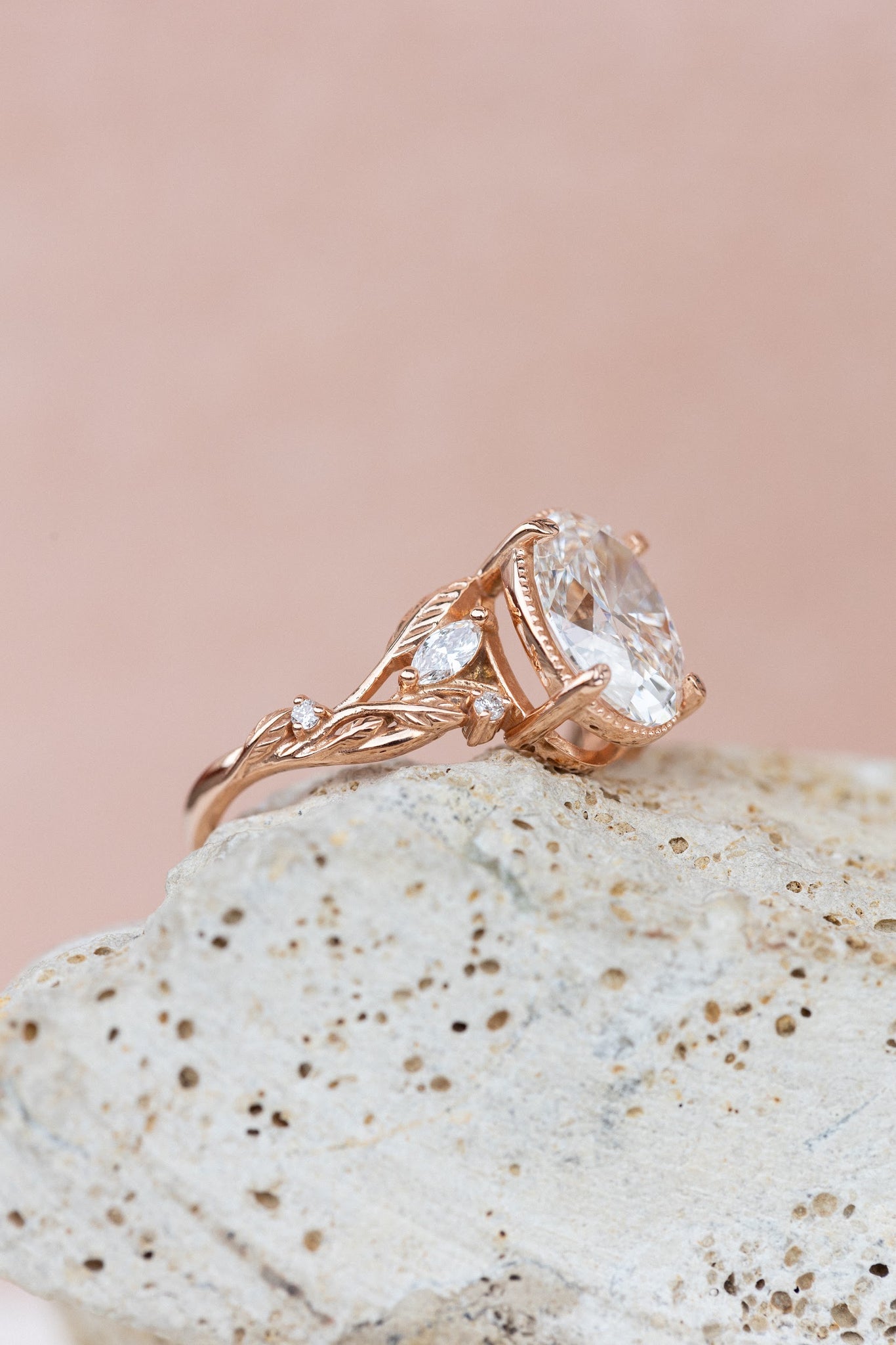 Oval lab grown diamond engagement ring, rose gold leaves and vines ring / Patricia - Eden Garden Jewelry™