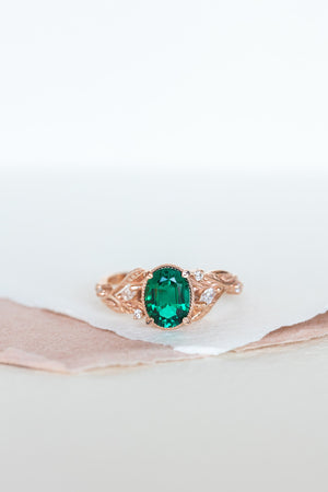 Emerald and accent diamonds engagement ring, rose gold engagement ring / Patricia - Eden Garden Jewelry™