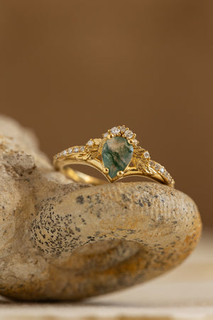 Diamond crown moss agate proposal ring / Amelia - Eden Garden Jewelry™