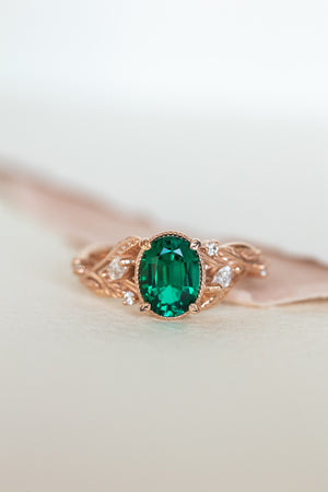 Emerald and accent diamonds engagement ring, rose gold engagement ring / Patricia - Eden Garden Jewelry™