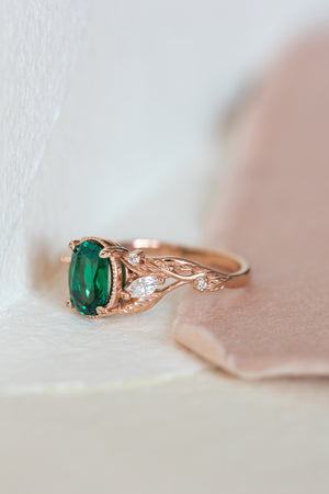 Emerald and accent diamonds engagement ring, rose gold engagement ring / Patricia - Eden Garden Jewelry™