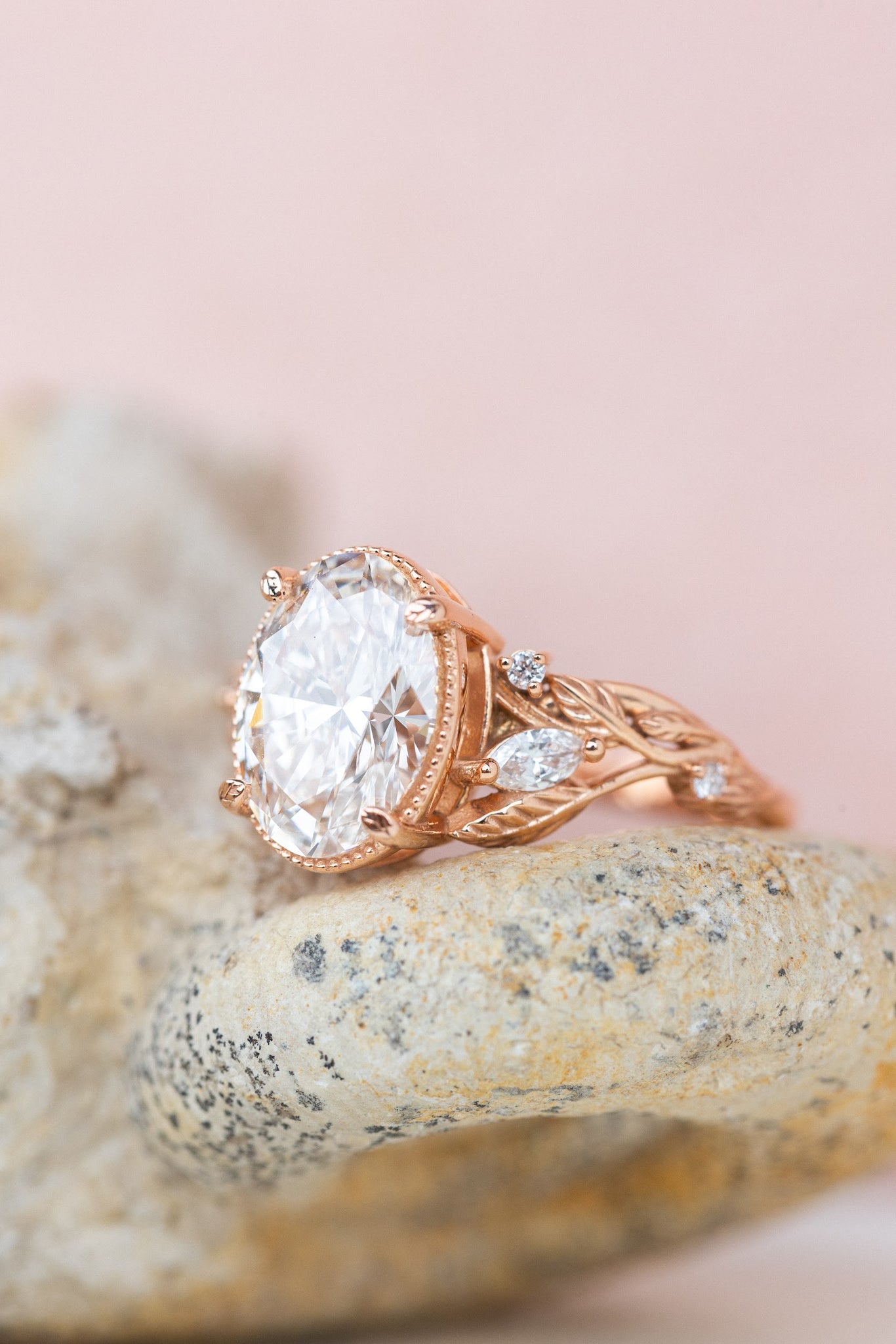 Oval lab grown diamond engagement ring, rose gold leaves and vines ring / Patricia - Eden Garden Jewelry™