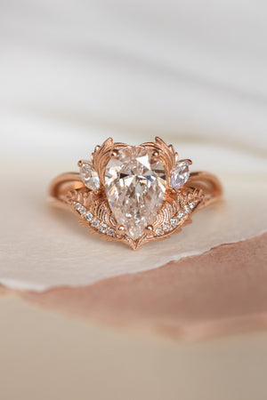 Lab grown diamond engagement ring, rose gold ring with pear cut gemstone / Adonis - Eden Garden Jewelry™