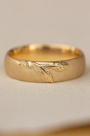 Satin wedding band with branch, sandblast finish, 6 mm wide - Eden Garden Jewelry™