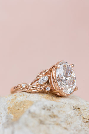 Oval lab grown diamond engagement ring, rose gold leaves and vines ring / Patricia - Eden Garden Jewelry™