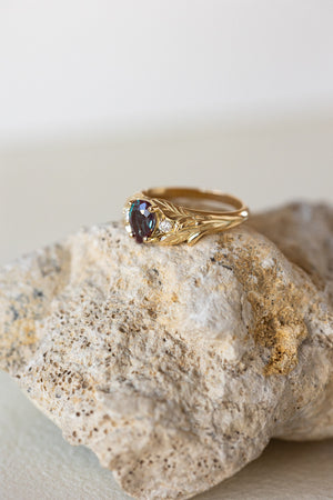 READY TO SHIP: Wisteria in 14K yellow gold, pear alexandrite 7x5 mm, moissanites, RING SIZE 4.5-6.5US - Eden Garden Jewelry™