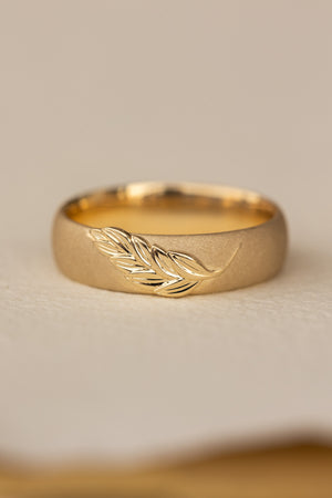 Palm leaf wedding band, sandblast finish, 6 mm wide - Eden Garden Jewelry™