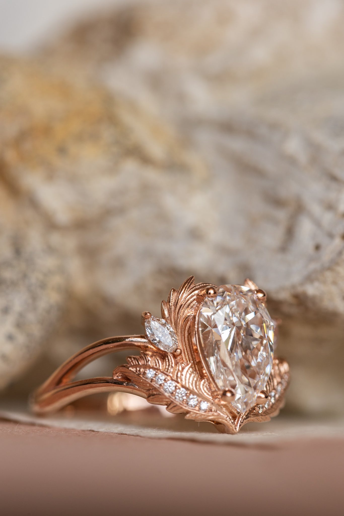 Lab grown diamond engagement ring, rose gold ring with pear cut gemstone / Adonis - Eden Garden Jewelry™