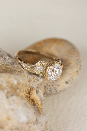 Lab grown diamond engagement ring, gold nature inspired ring with leaves and diamonds / Patricia - Eden Garden Jewelry™