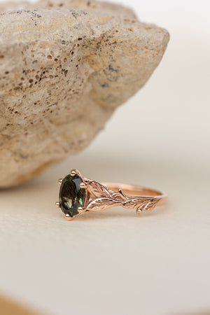 Freesia ring in 14K rutile peridot, rose gold, 8x6 mm oval cut - Eden Garden Jewelry™