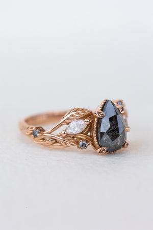 READY TO SHIP: Exclusive Patricia pear cut salt & pepper diamond ring set in rose gold, AVAILABLE RING SIZES: 3 - 5.5 US