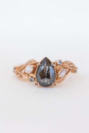 READY TO SHIP: Exclusive Patricia pear cut salt & pepper diamond ring set in rose gold, AVAILABLE RING SIZES: 3 - 5.5 US