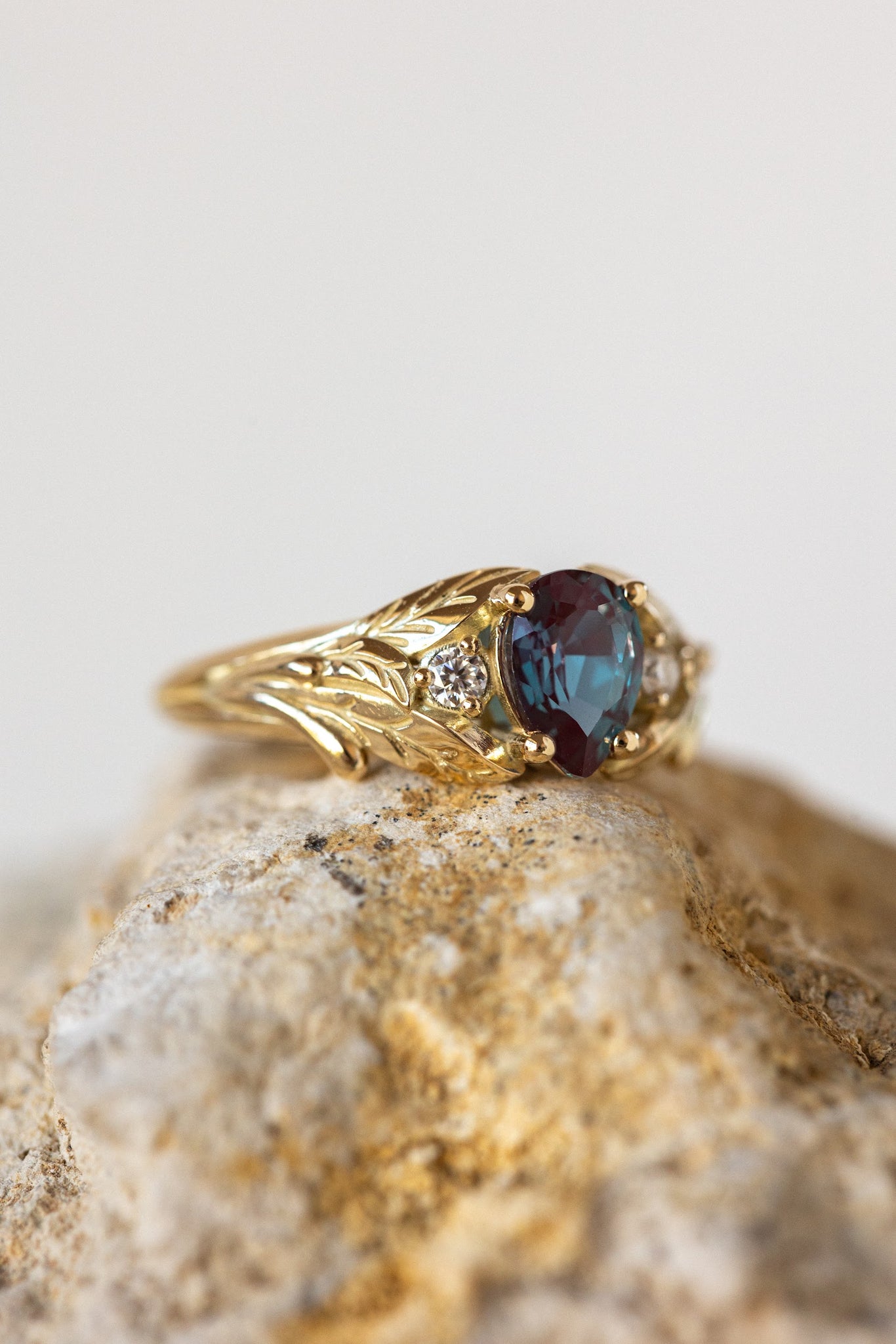 READY TO SHIP: Wisteria in 14K yellow gold, pear alexandrite 7x5 mm, moissanites, RING SIZE 4.5-6.5US - Eden Garden Jewelry™