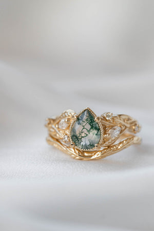 Patricia asymmetric | custom bridal ring set with pear cut gemstone 8x6 mm - Eden Garden Jewelry™