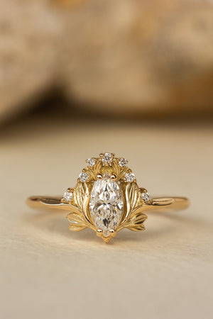 Lab grown diamond engagement ring, gold flower ring with diamonds / Iris - Eden Garden Jewelry™