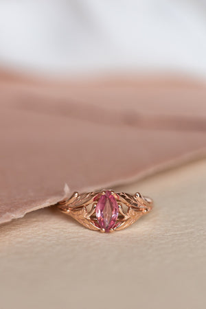 Natural pink sapphire engagement ring, leaf proposal ring with marquise cut gemstone / Wisteria - Eden Garden Jewelry™