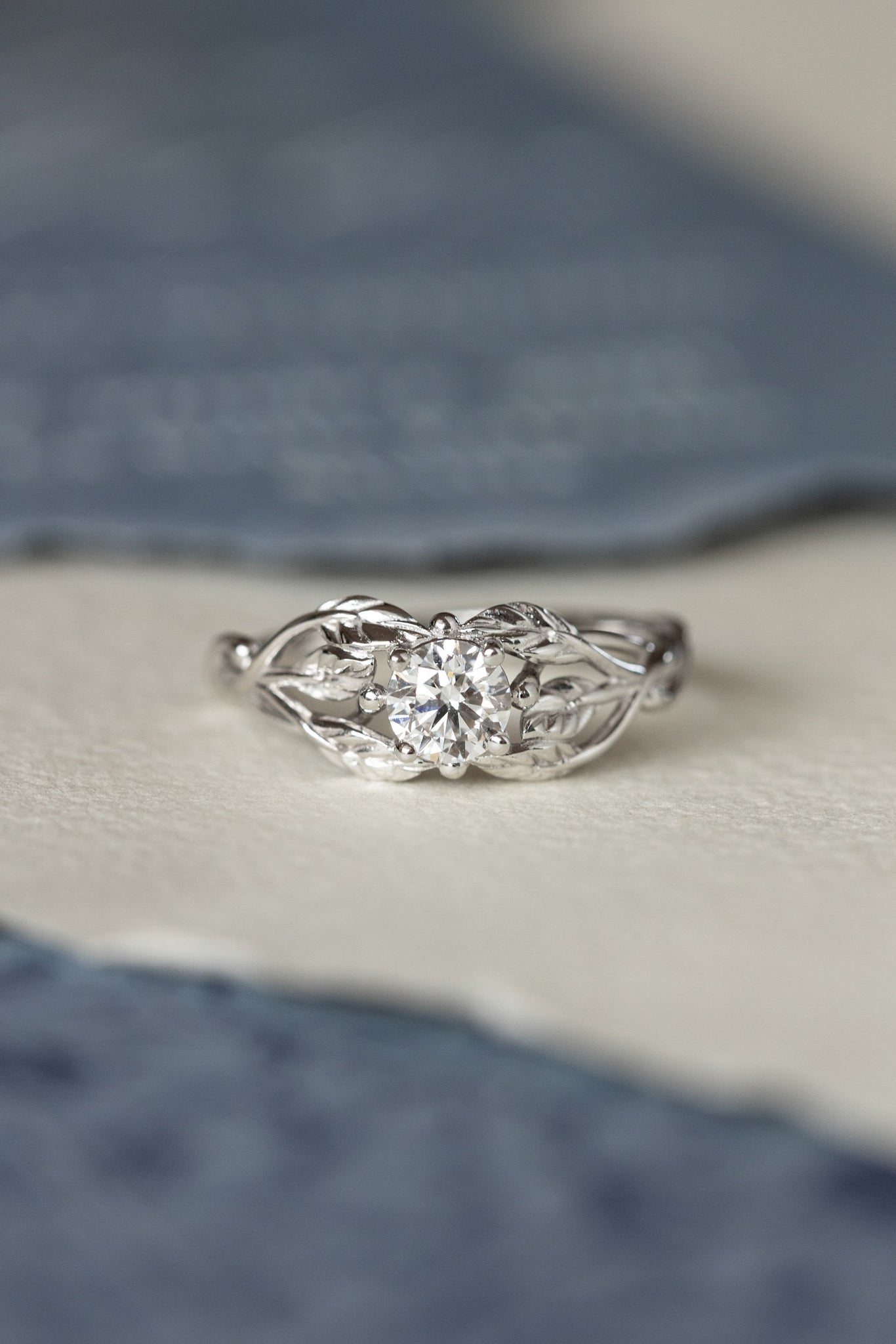 Lab grown diamond branch engagement ring, white gold ring with ethical diamond / Tilia - Eden Garden Jewelry™