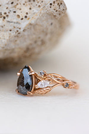 READY TO SHIP: Exclusive Patricia pear cut salt & pepper diamond ring set in rose gold, AVAILABLE RING SIZES: 3 - 5.5 US