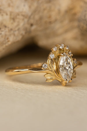 Lab grown diamond engagement ring, gold flower ring with diamonds / Iris - Eden Garden Jewelry™