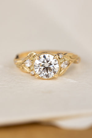 Lab grown diamond engagement ring, gold nature inspired ring with leaves and diamonds / Patricia - Eden Garden Jewelry™