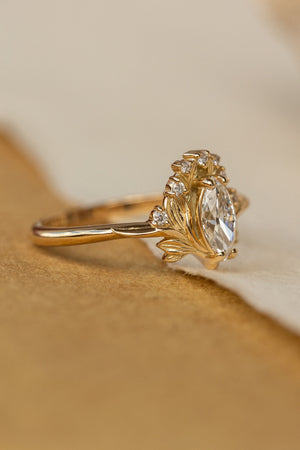 Lab grown diamond engagement ring, gold flower ring with diamonds / Iris - Eden Garden Jewelry™