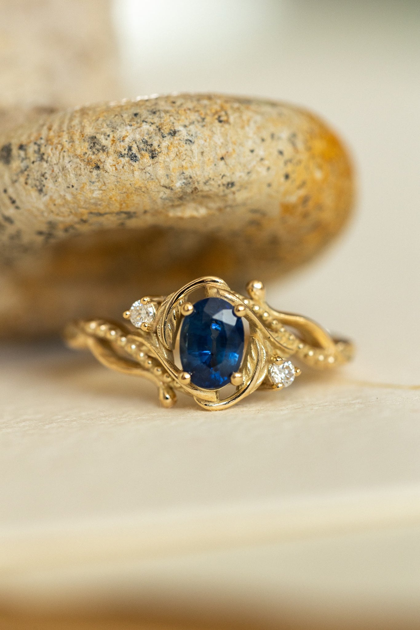 Natural blue sapphire engagement ring with accent diamonds / Undina - Eden Garden Jewelry™