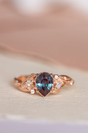 Lab alexandrite rose gold engagement ring, nature inspired proposal ring / Patricia - Eden Garden Jewelry™