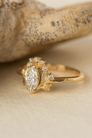 Lab grown diamond engagement ring, gold flower ring with diamonds / Iris - Eden Garden Jewelry™