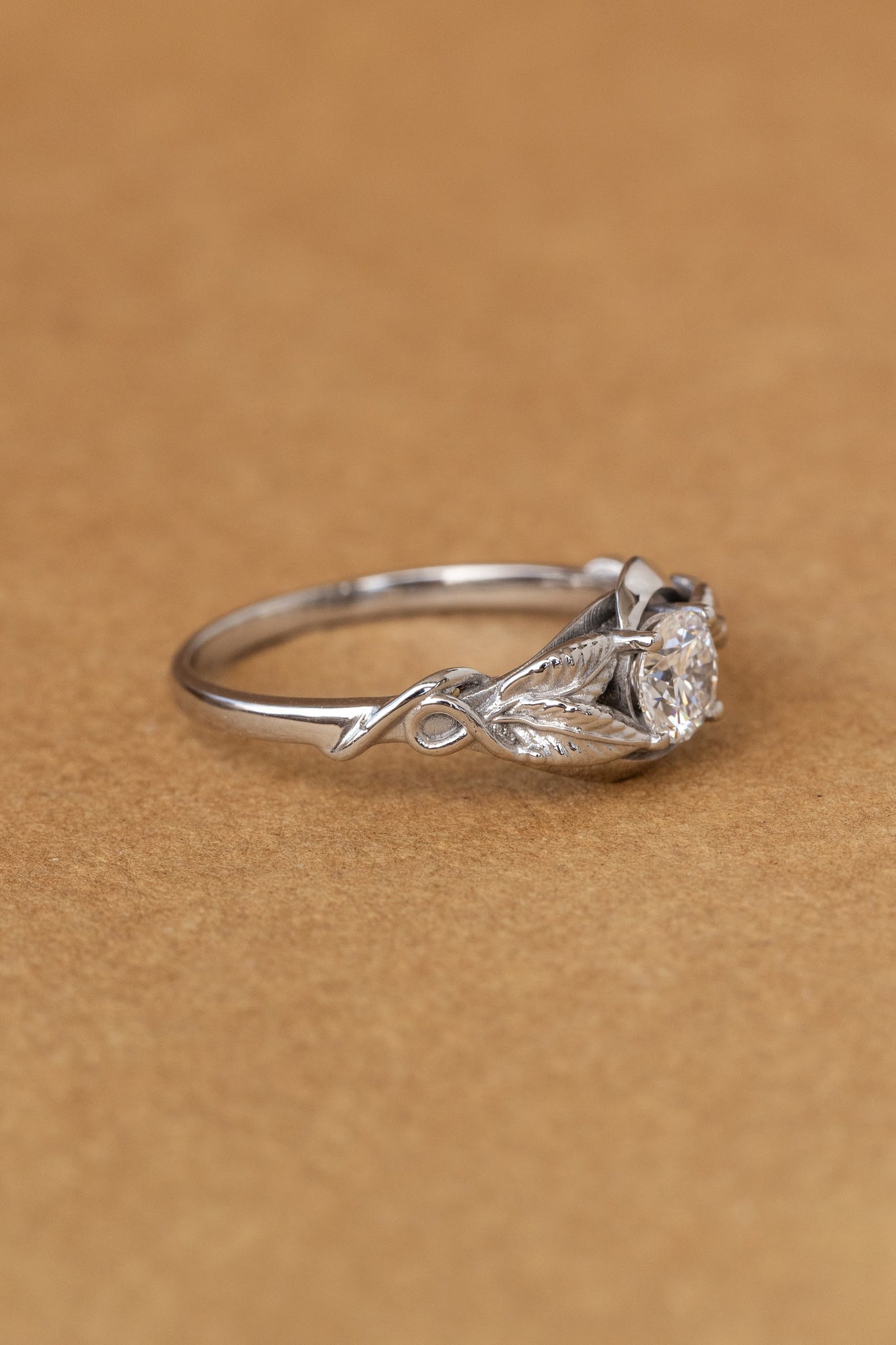 READY TO SHIP: Azalea engagement ring in 14K or 18K white gold, lab grown diamond, round cut 5 mm, AVAILABLE RING SIZE: 5.5 - 8.5 US