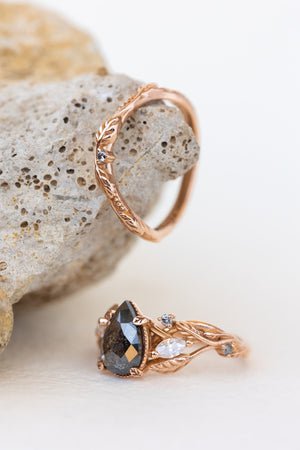 READY TO SHIP: Exclusive Patricia pear cut salt & pepper diamond ring set in rose gold, AVAILABLE RING SIZES: 3 - 5.5 US