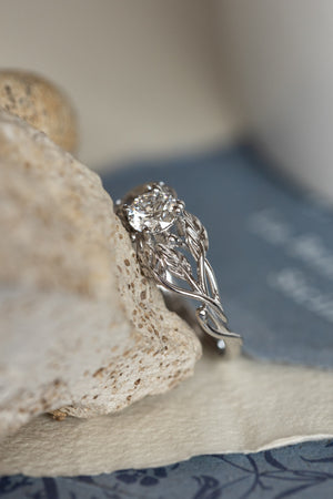 Lab grown diamond branch engagement ring, white gold ring with ethical diamond / Tilia - Eden Garden Jewelry™