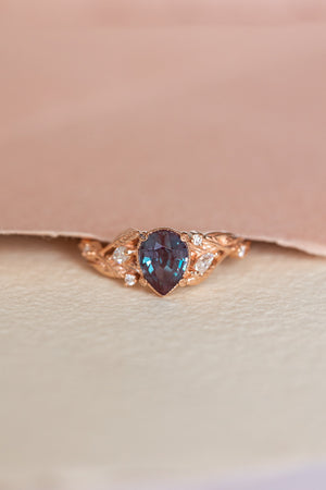 Lab alexandrite rose gold engagement ring, nature inspired proposal ring / Patricia - Eden Garden Jewelry™