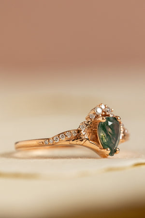 Diamond crown moss agate rose gold proposal ring / Amelia - Eden Garden Jewelry™