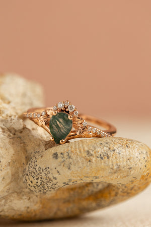 Diamond crown moss agate rose gold proposal ring / Amelia - Eden Garden Jewelry™