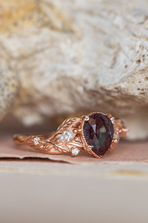 Lab alexandrite rose gold engagement ring, nature inspired proposal ring / Patricia - Eden Garden Jewelry™