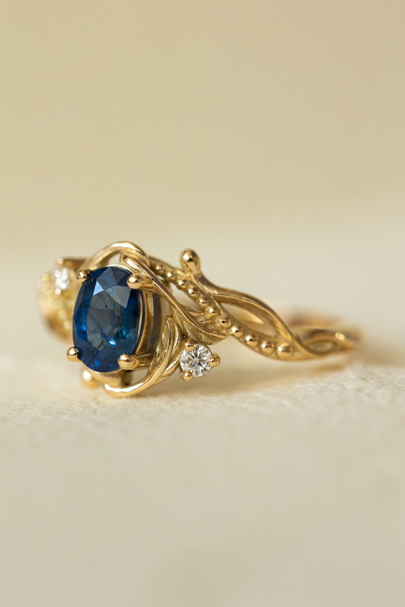 Natural blue sapphire engagement ring with accent diamonds / Undina - Eden Garden Jewelry™