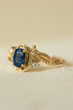 Natural blue sapphire engagement ring with accent diamonds / Undina - Eden Garden Jewelry™