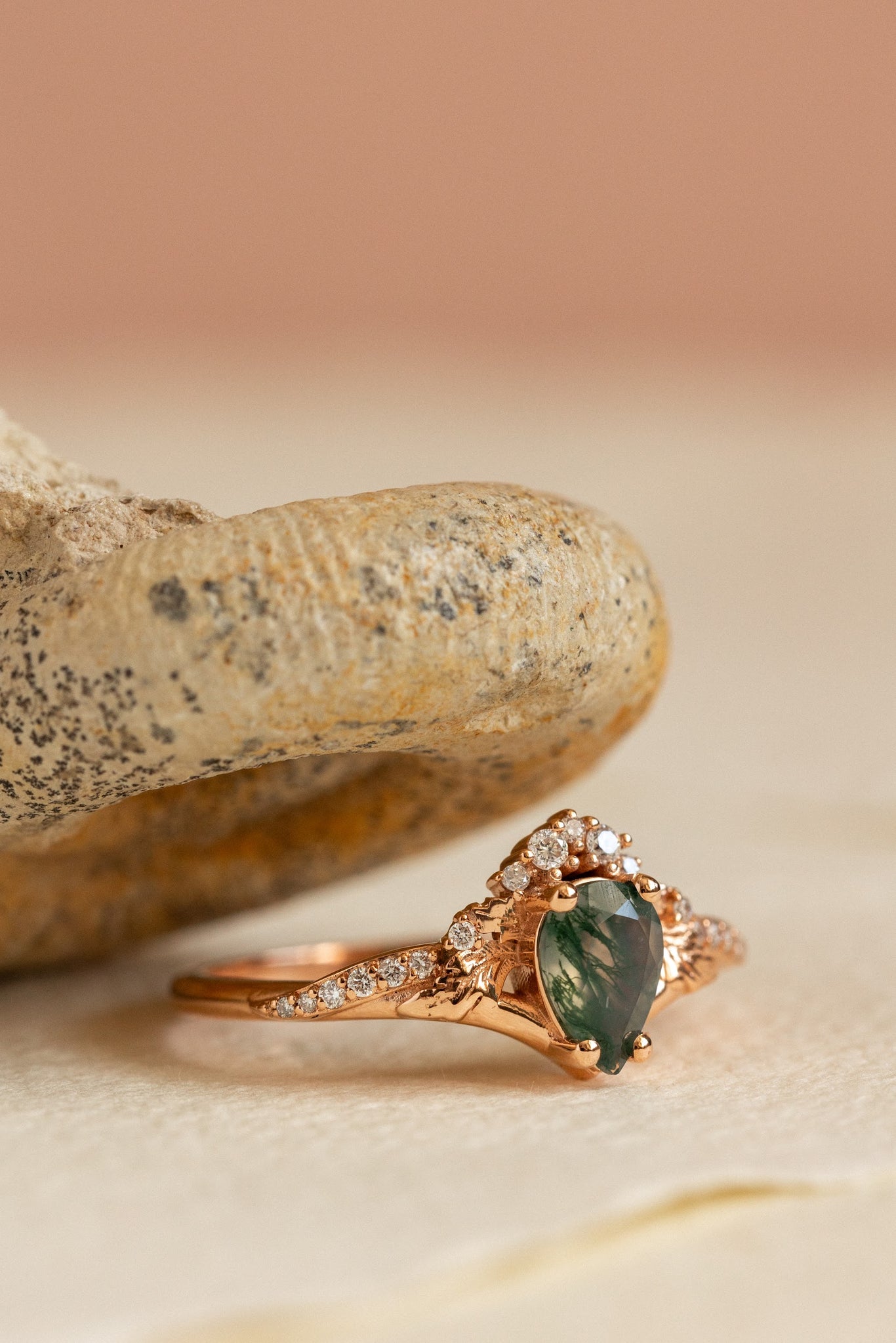 Diamond crown moss agate rose gold proposal ring / Amelia - Eden Garden Jewelry™