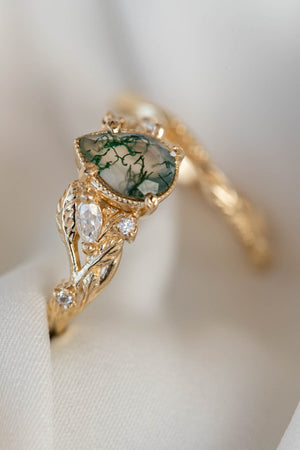 Patricia asymmetric | custom bridal ring set with pear cut gemstone 8x6 mm - Eden Garden Jewelry™