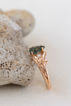 READY TO SHIP: Wisteria ring in 14K or 18K rose gold, pear moss agate, accents lab grown diamonds, RING SIZE: 5.75 - 8.75 US