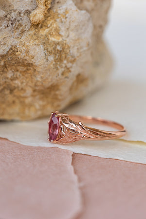 Natural pink sapphire engagement ring, leaf proposal ring with marquise cut gemstone / Wisteria - Eden Garden Jewelry™