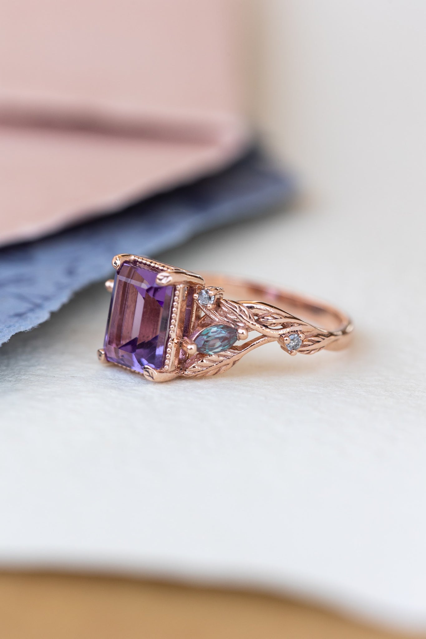 Amethyst engagement ring with alexandrites and salt&pepper diamonds / Patricia - Eden Garden Jewelry™